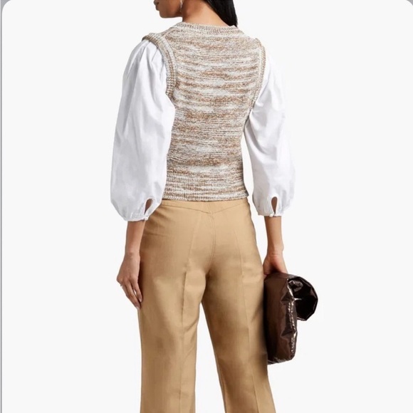 Veronica Beard Sweater Tahlea Mixed Media Puff Sleeve in Metallic Brown - Picture 7 of 12